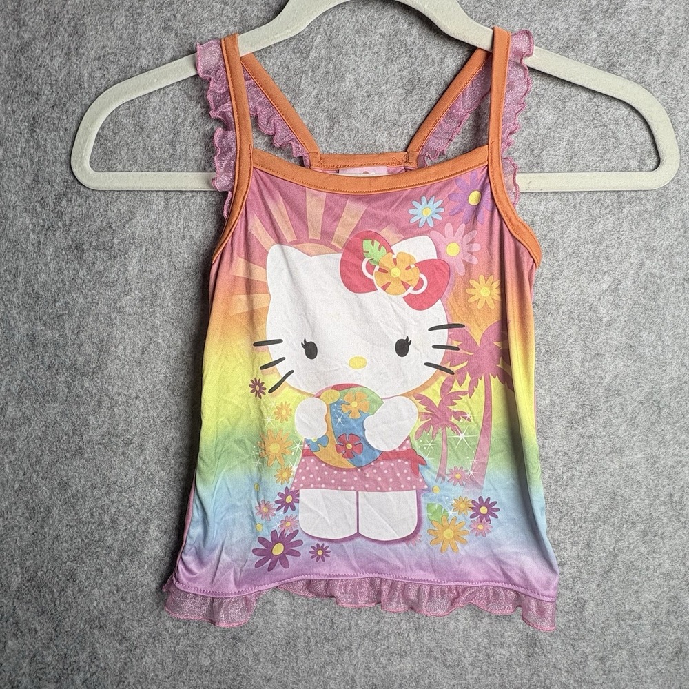 Hello Kitty VTG Girls Tank Top Casual Top‎ Sz 6X Hot Pink Front Graphic 90s